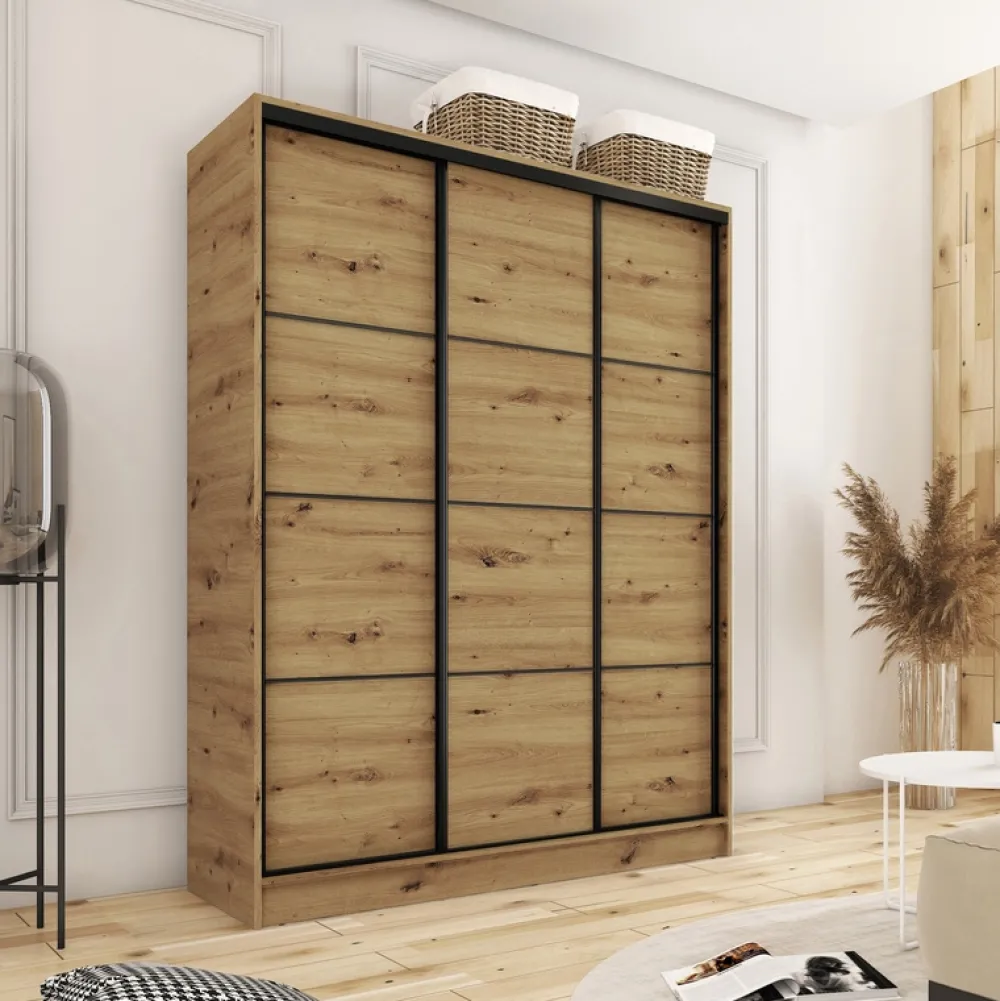 Zestawy Mebli Do Przedpokoju|Szafy Trzydrzwiowe>BROMARKT Szafa przesuwna 150 cm LOFT dąb artisan