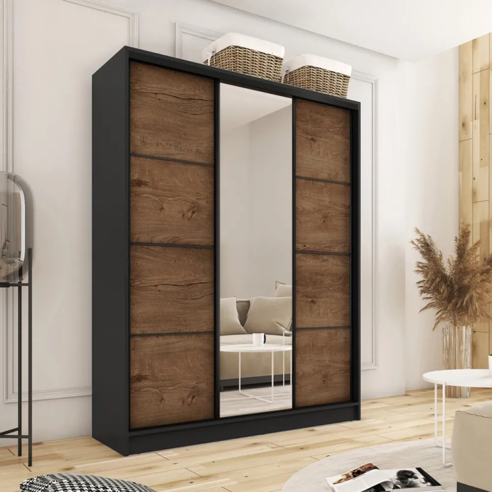 Zestawy Mebli Do Przedpokoju|Szafy Trzydrzwiowe>BROMARKT Szafa przesuwna dąb lefkas 150 cm LOFT