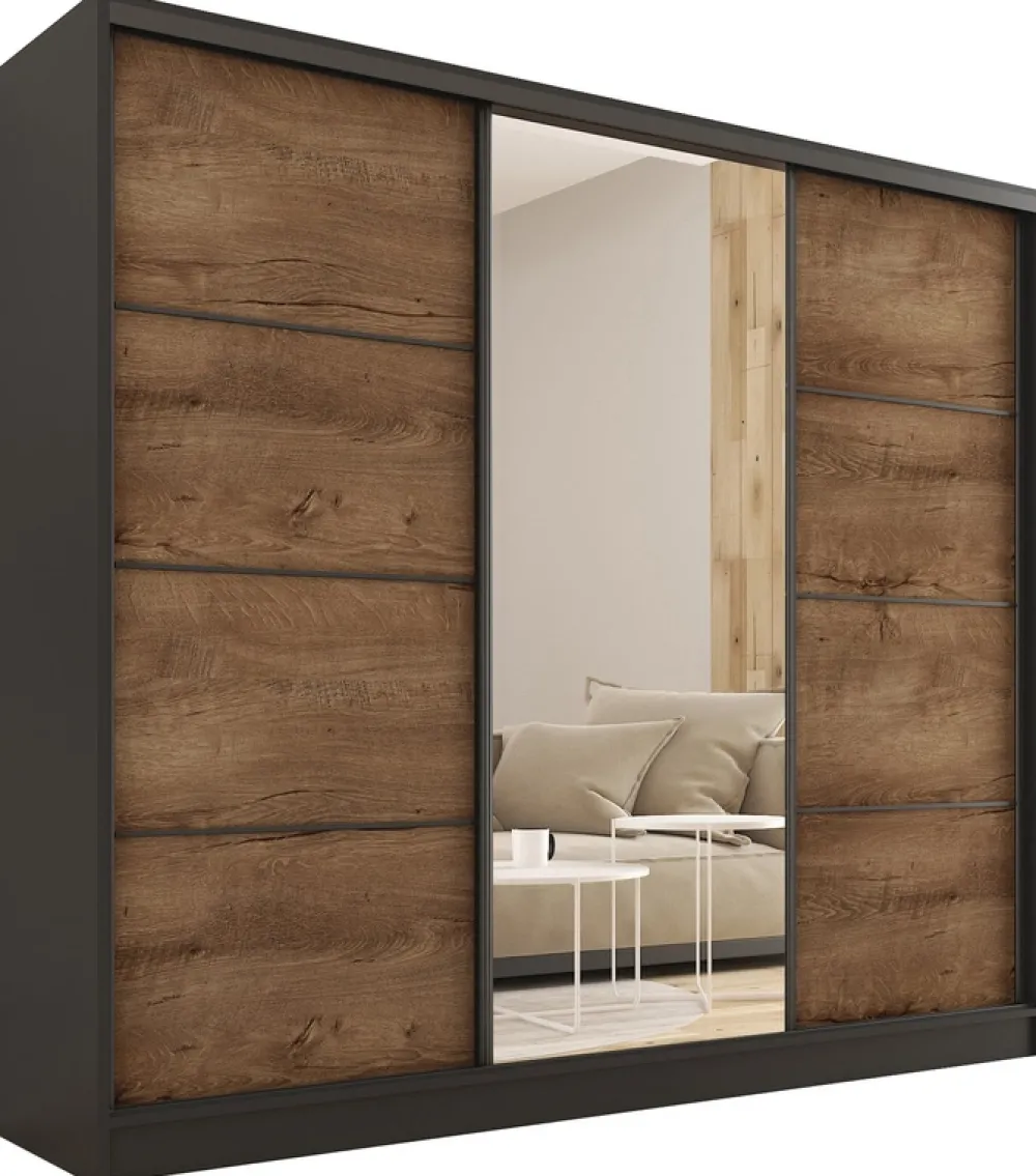 Zestawy Mebli Do Przedpokoju|Szafy Trzydrzwiowe>BROMARKT Szafa przesuwna dąb lefkas 200 cm LOFT