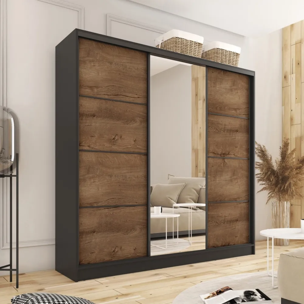 Zestawy Mebli Do Przedpokoju|Szafy Trzydrzwiowe>BROMARKT Szafa przesuwna dąb lefkas 200 cm LOFT