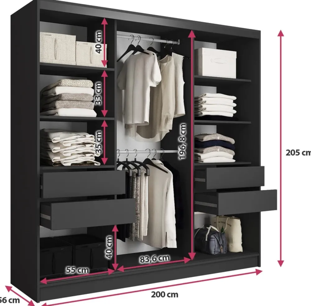 Zestawy Mebli Do Przedpokoju|Szafy Trzydrzwiowe>BROMARKT Szafa przesuwna dąb lefkas 200 cm LOFT