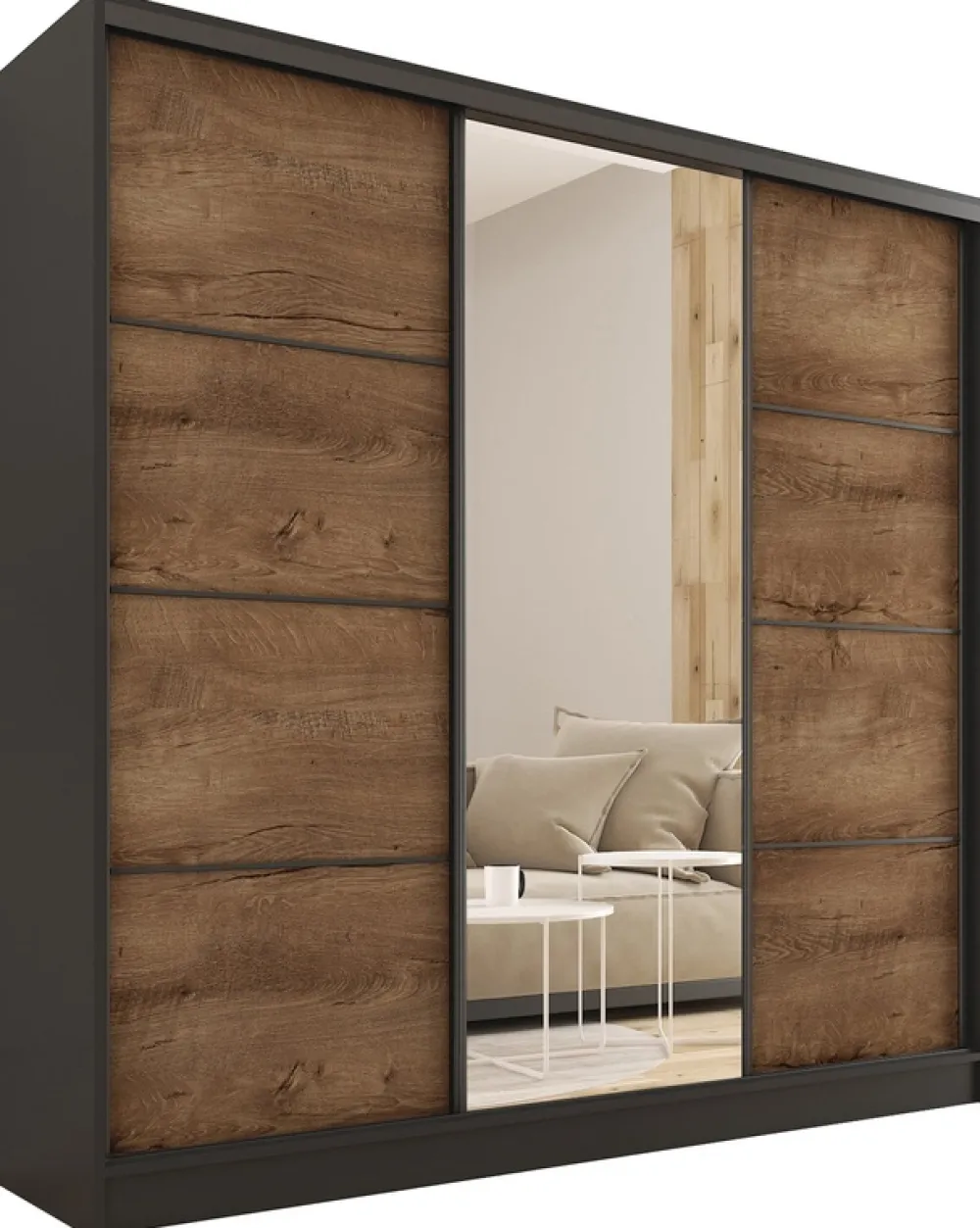 Zestawy Mebli Do Przedpokoju|Szafy Trzydrzwiowe>BROMARKT Szafa przesuwna dąb lefkas 180 cm LOFT