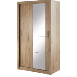 Szafy Przesuwne>lenart. Szafa przesuwna do pokoju 120 cm lustro półki drążki ARTI dąb shetland