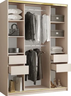 Zestawy Mebli Do Przedpokoju|Szafy Trzydrzwiowe>BROMARKT Szafa przesuwna do przedpokoju 150 cm GOLD NEW beż piaskowy
