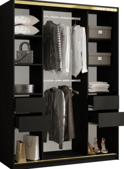 Szafy Trzydrzwiowe|Szafy Przesuwne>BROMARKT Szafa przesuwna do przedpokoju 150 cm GOLD NEW dąb lefkas