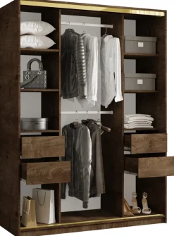 Szafy Trzydrzwiowe|Szafy Przesuwne>BROMARKT Szafa przesuwna do przedpokoju 150 cm GOLD NEW dąb lefkas