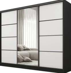 Szafy Trzydrzwiowe|Szafy Do Przedpokoju>BROMARKT Szafa przesuwna do sypialni 235 cm z lustrem BEST półki szuflady