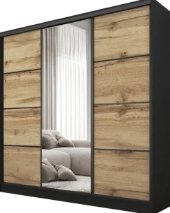 Zestawy Mebli Do Przedpokoju|Szafy Trzydrzwiowe>BROMARKT Szafa przesuwna do sypialni 180 cm z lustrem BEST półki szuflady