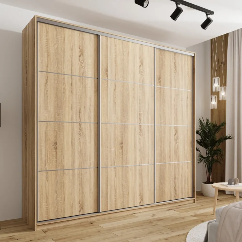 Zestawy Mebli Do Przedpokoju|Szafy Trzydrzwiowe>BROMARKT Szafa przesuwna do sypialni 250 cm TOP MAX dąb sonoma