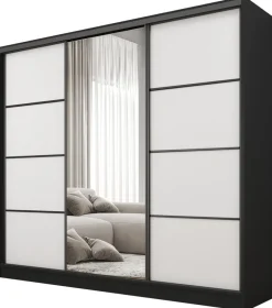 Szafy Trzydrzwiowe|Szafy Do Przedpokoju>BROMARKT Szafa przesuwna do sypialni 200 cm z lustrem BEST półki szuflady