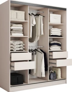 Zestawy Mebli Do Przedpokoju|Szafy Trzydrzwiowe>BROMARKT Szafa przesuwna do sypialni 180 cm LOFT beż piaskowy