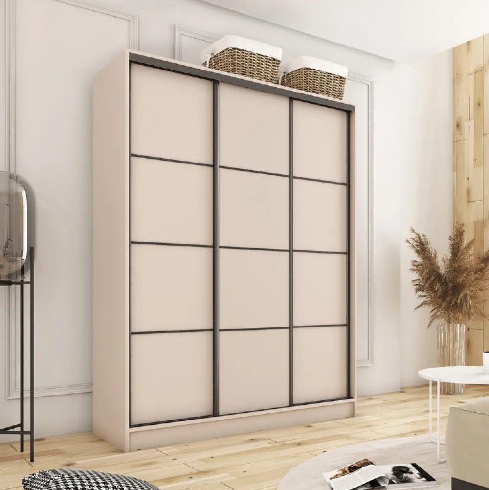 Zestawy Mebli Do Przedpokoju|Szafy Trzydrzwiowe>BROMARKT Szafa przesuwna do sypialni 180 cm LOFT beż piaskowy