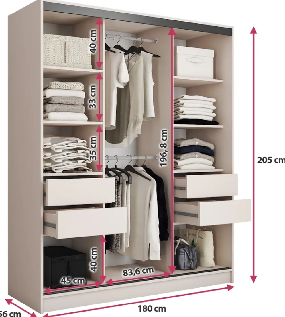 Zestawy Mebli Do Przedpokoju|Szafy Trzydrzwiowe>BROMARKT Szafa przesuwna do sypialni 180 cm LOFT beż piaskowy