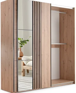 Szafy Dwudrzwiowe|Szafy Z Lustrem>Stolar Szafa przesuwna do sypialni z lamelami 203 cm z lustrami SAVINA dąb artisan