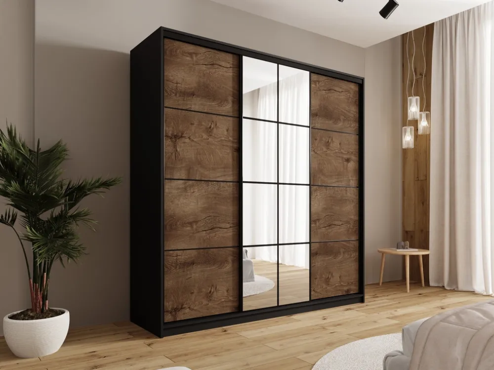 Zestawy Mebli Do Przedpokoju|Szafy Trzydrzwiowe>BROMARKT Szafa przesuwna do sypialni 200 cm z półkami i lustrem EDGE