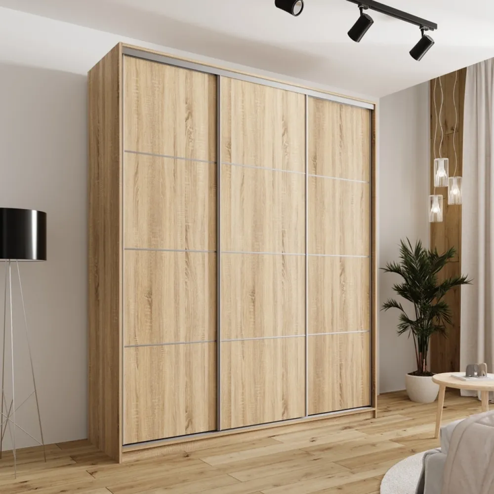 Szafy Trzydrzwiowe|Szafy Do Przedpokoju>BROMARKT Szafa przesuwna do sypialni 200 cm TOP MAX dąb sonoma