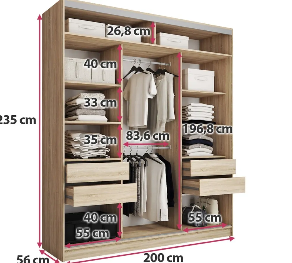 Szafy Trzydrzwiowe|Szafy Do Przedpokoju>BROMARKT Szafa przesuwna do sypialni 200 cm TOP MAX dąb sonoma