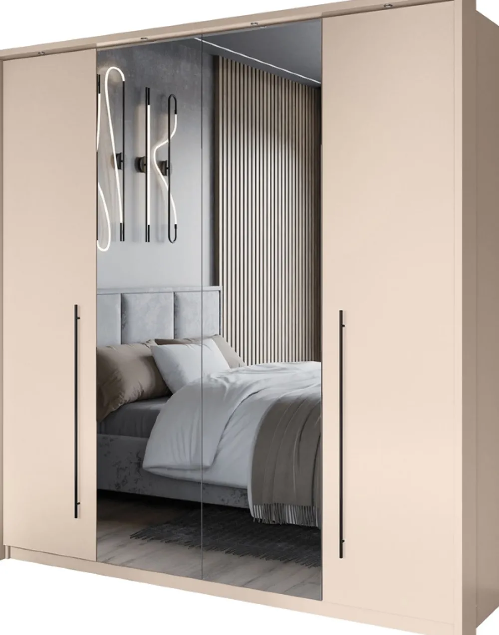 Szafy Z Lustrem|Szafy Przesuwne>Stolar Szafa przesuwna do sypialni czterodrzwiowa 210 cm lustrami i LED SANTINA