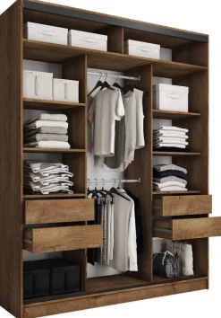 Zestawy Mebli Do Przedpokoju|Szafy Trzydrzwiowe>BROMARKT Szafa przesuwna do sypialni 180 cm LOFT MAX z półkami dąb lefkas