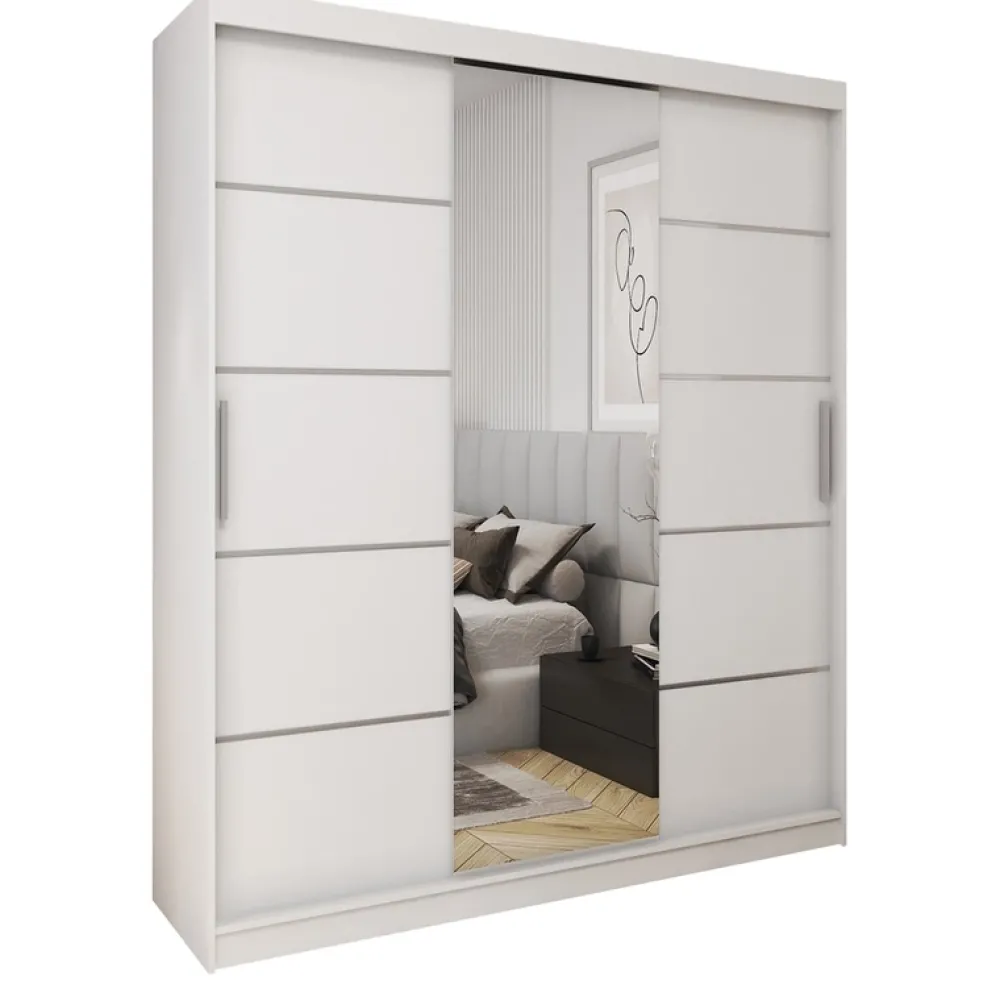 Meble Młodzieżowe|Zestawy Mebli Do Przedpokoju>Meblohand Szafa przesuwna do sypialni z lustrem 180 cm biała HOT biały