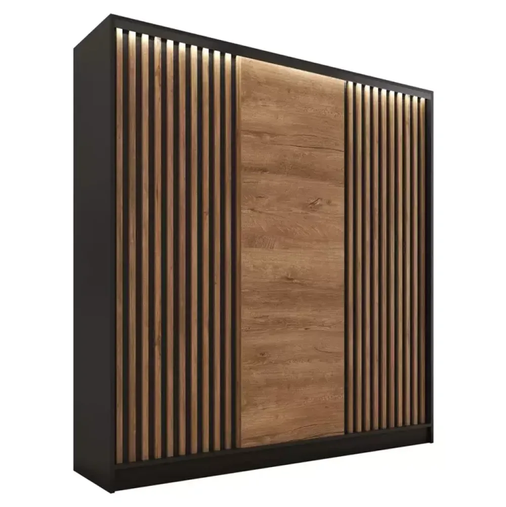 Zestawy Mebli Do Przedpokoju|Szafy Trzydrzwiowe>BROMARKT Szafa przesuwna do sypialni z lamelami LOFT 180 cm