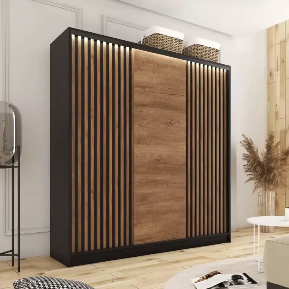 Zestawy Mebli Do Przedpokoju|Szafy Trzydrzwiowe>BROMARKT Szafa przesuwna do sypialni z lamelami LOFT 180 cm
