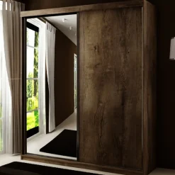 Szafy Z Lustrem|Zestawy Mebli Do Przedpokoju>KIER Szafa przesuwna do sypialni z lustrem 150 cm TARO jesion ciemny dąb jesion ciemny