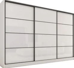 Zestawy Mebli Do Przedpokoju|Szafy Trzydrzwiowe>BROMARKT Szafa przesuwna na wysoki połysk 280 cm LOFT biały połysk