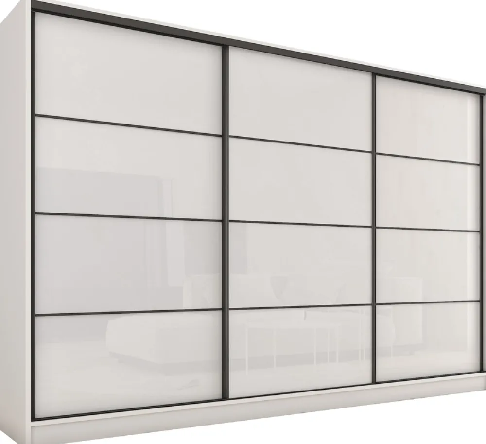 Zestawy Mebli Do Przedpokoju|Szafy Trzydrzwiowe>BROMARKT Szafa przesuwna na wysoki połysk 280 cm LOFT biały połysk