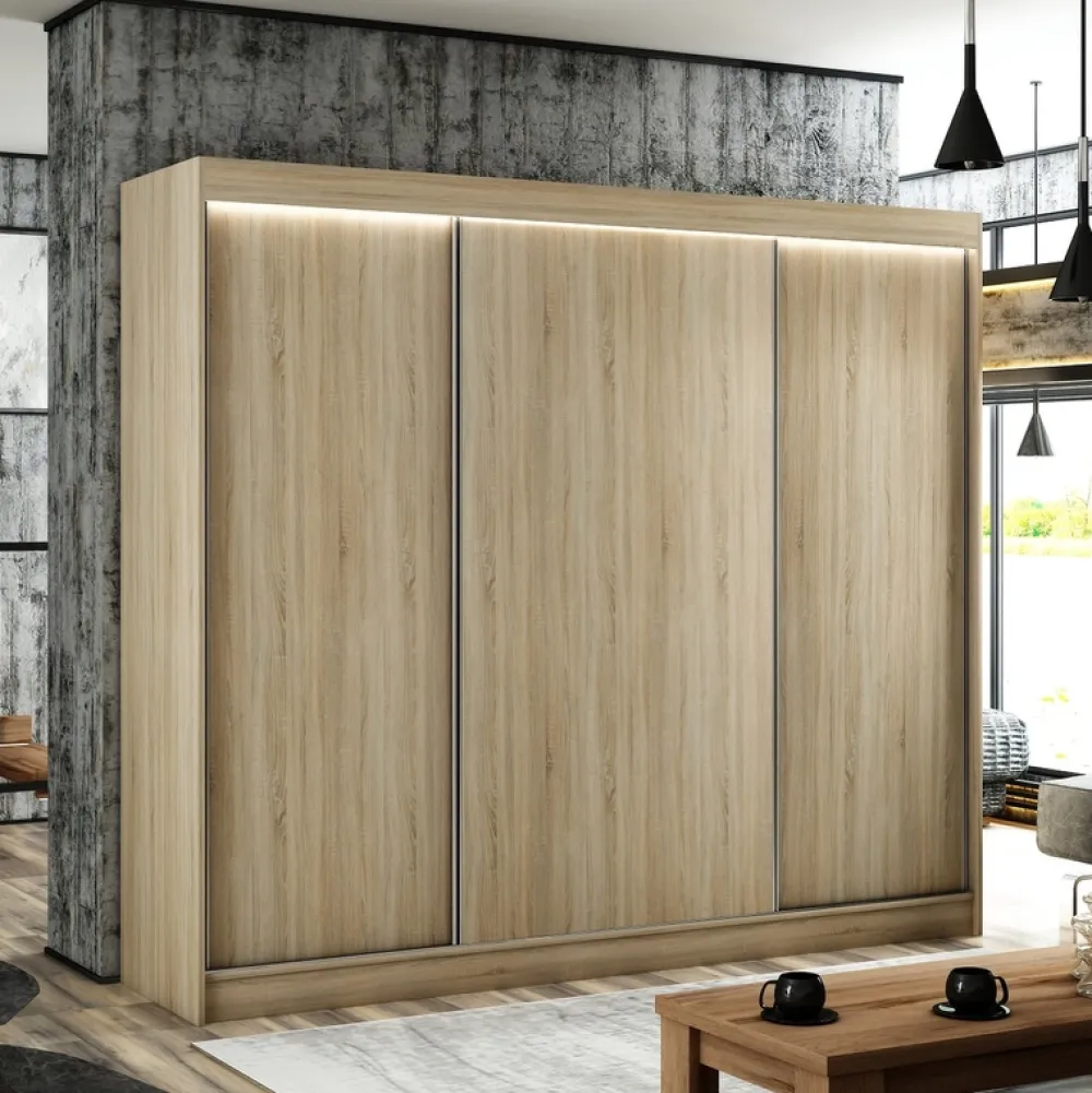 Zestawy Mebli Do Przedpokoju|Szafy Trzydrzwiowe>Arton Szafa przesuwna trzydrzwiowa z półkami 250 cm BRANDON dąb sonoma