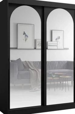 Szafy Dwudrzwiowe|Szafy Młodzieżowe>JUREK Szafa przesuwna z dwoma lustrami czarna 150 cm drzwi przesuwne czarne uchwyty czarny