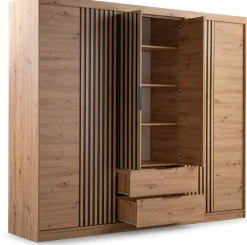 Szafy Z Lustrem|Szafy Przesuwne>Stolar Szafa przesuwna z lamelami 250 cm szufladami lustrami dąb artisan MISTRAL