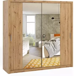 Zestawy Mebli Do Sypialni|Zestawy Mebli Do Przedpokoju>GiB Meble Szafa przesuwna z lustrami 220 cm BELLA dąb artisan