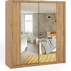 Zestawy Mebli Do Sypialni|Szafy Dwudrzwiowe>GiB Meble Szafa przesuwna z lustrami 200 cm BELLA dąb artisan