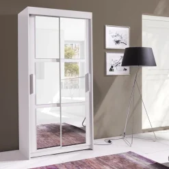 Zestawy Mebli Do Przedpokoju|Szafy Dwudrzwiowe>JUREK Szafa przesuwna z lustrami i drążkiem na ubrania 100 cm KIER