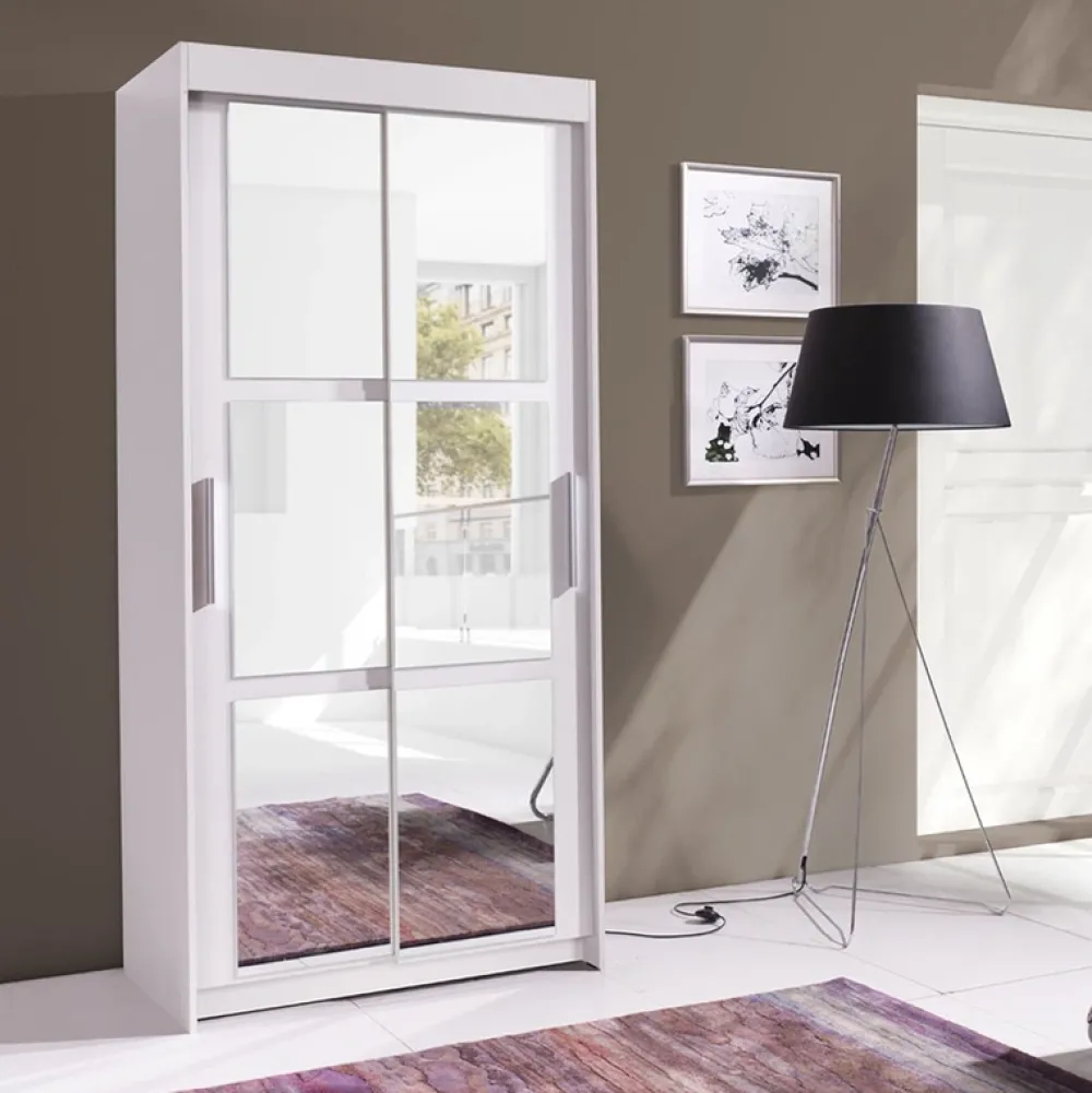 Zestawy Mebli Do Przedpokoju|Szafy Dwudrzwiowe>JUREK Szafa przesuwna z lustrami i drążkiem na ubrania 100 cm KIER