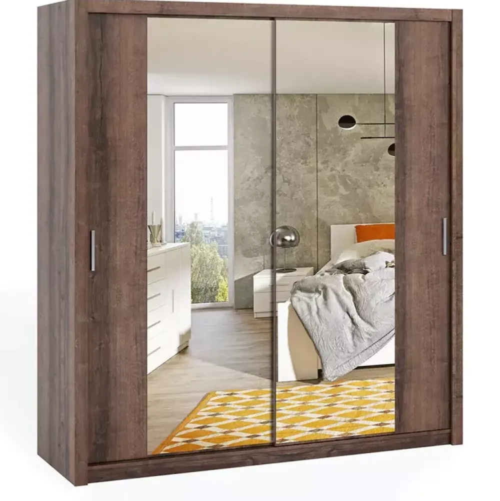 Zestawy Mebli Do Sypialni|Szafy Dwudrzwiowe>GiB Meble Szafa przesuwna z lustrami 200 cm BELLA dąb monastery