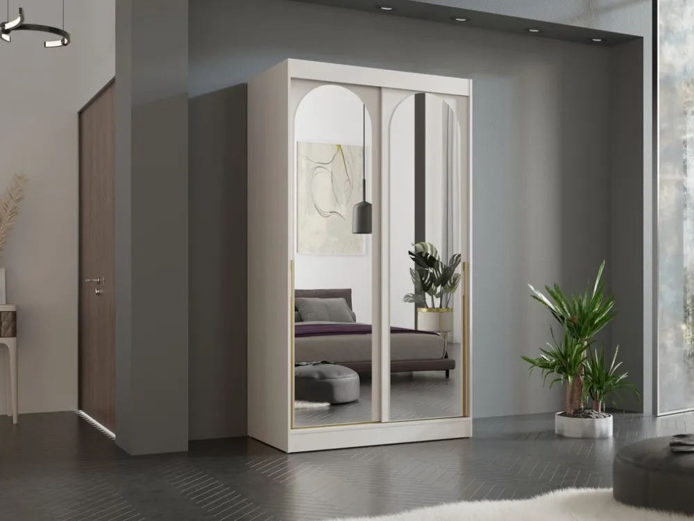 Meble Młodzieżowe|Zestawy Mebli Do Przedpokoju>JUREK Szafa przesuwna z lustrami 120 cm drzwi przesuwne złote uchwyty kaszmir