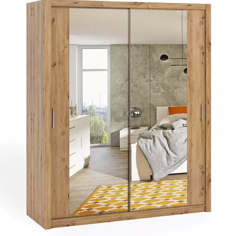 Zestawy Mebli Do Sypialni|Szafy Dwudrzwiowe>GiB Meble Szafa przesuwna z lustrami 180 cm BELLA dąb artisan