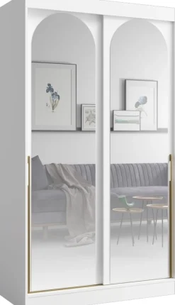 Meble Młodzieżowe|Zestawy Mebli Do Przedpokoju>JUREK Szafa przesuwna z lustrami biała 120 cm drzwi przesuwne złote uchwyty MORIN biały