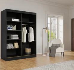 Meble Młodzieżowe|Zestawy Mebli Do Przedpokoju>JUREK Szafa przesuwna z lustrami 120 cm drzwi przesuwne czarne uchwyty MORIN kaszmir