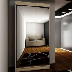 Szafy Dwudrzwiowe|Szafy Z Lustrem>KIER Szafa przesuwna z lustrem 100 cm dwudrzwiowa TARO dąb sonoma