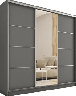 Zestawy Mebli Do Przedpokoju|Szafy Trzydrzwiowe>BROMARKT Szafa przesuwna z lustrem do sypialni 180 cm TOP MAX grafit