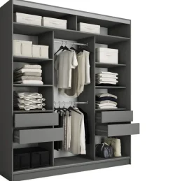 Zestawy Mebli Do Przedpokoju|Szafy Trzydrzwiowe>BROMARKT Szafa przesuwna z lustrem do sypialni 180 cm TOP MAX grafit