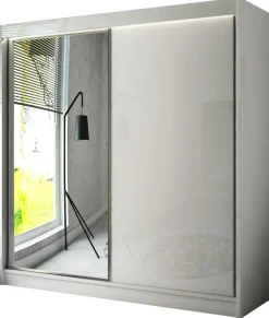 Zestawy Mebli Do Przedpokoju|Szafy Dwudrzwiowe>Arton Szafa przesuwna z lustrem 200 cm VARENO połysk biały