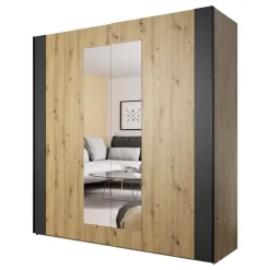 Zestawy Mebli Do Sypialni|Szafy Dwudrzwiowe>Helvetia Szafa przesuwna z lustrem 200 cm dąb artisan SAVRELO