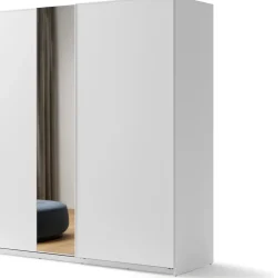 Szafy Dwudrzwiowe|Szafy Z Lustrem>lenart. Szafa przesuwna z lustrem i półkami 200 cm dwudrzwiowa biała MAXI