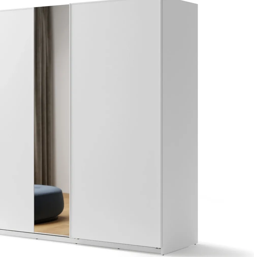 Szafy Dwudrzwiowe|Szafy Z Lustrem>lenart. Szafa przesuwna z lustrem i półkami 200 cm dwudrzwiowa biała MAXI