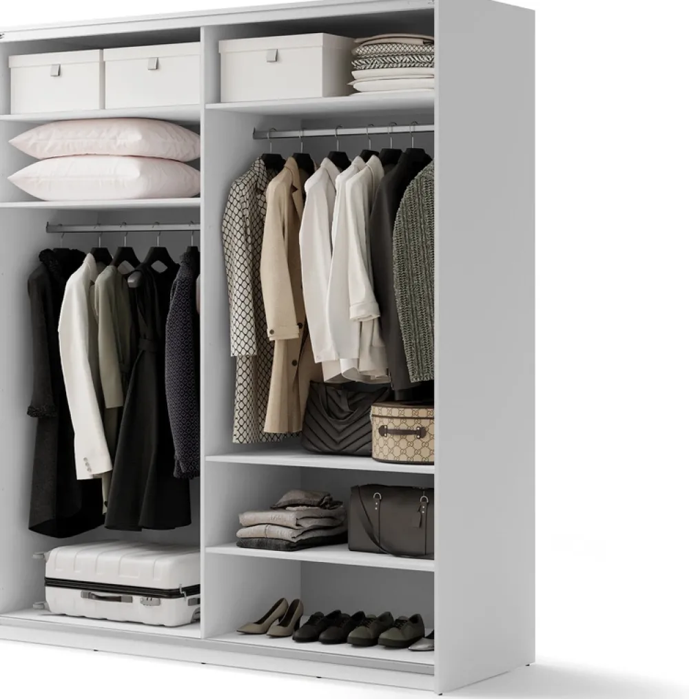 Szafy Dwudrzwiowe|Szafy Z Lustrem>lenart. Szafa przesuwna z lustrem i półkami 200 cm dwudrzwiowa biała MAXI