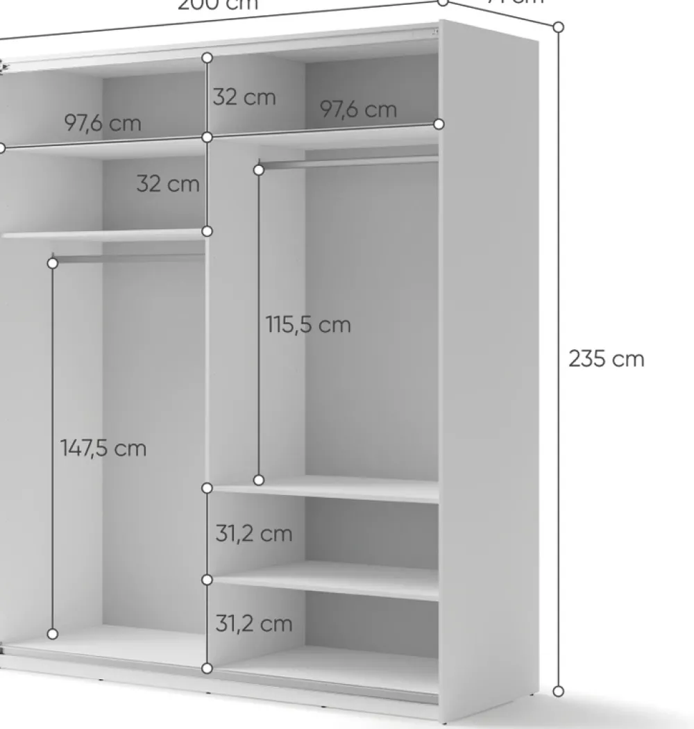 Szafy Dwudrzwiowe|Szafy Z Lustrem>lenart. Szafa przesuwna z lustrem i półkami 200 cm dwudrzwiowa biała MAXI